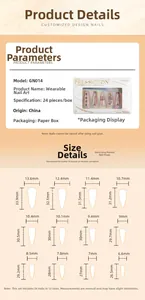 Detailed size chart for dragon flame long stiletto press-on nails with 24 pieces set
