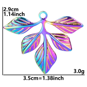Rainbow stainless steel leaf pendant size detail showing 2.9cm height and 3.5cm width