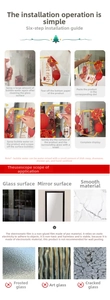 Macro detail of PVC Christmas static window sticker showing easy application steps on glass