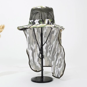 Outdoor-Camo-Sonnenhut mit Nackenschutz und grünem Mesh-Gewebe für Herren