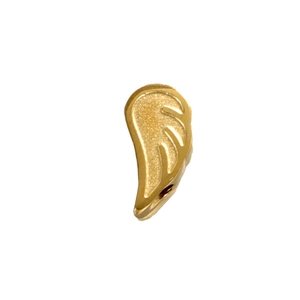 Golden angel wing pendant in stainless steel with detailed feather texture on white background