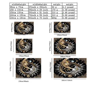 Tableau des tailles pour tapisserie mandala soleil et lune en six dimensions variées