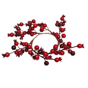 Artificial Christmas candle ring with realistic red berries for holiday table decorations