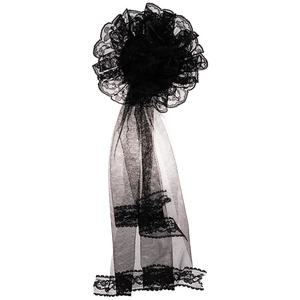 Gothic Lolita black lace floral hairpiece with long semi-transparent mesh veil