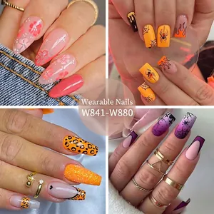 Press On Nails False Nails Wearable Manicure Halloween Floral Leopard Print Glitter Coffin Almond Shape For Women