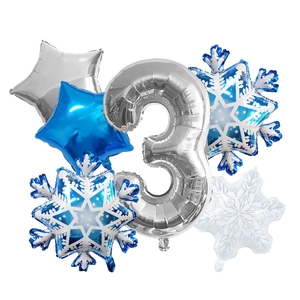 Weihnachts-Schneeflocken-Ballon-Set mit silberner Zahl 3 und Stern-Folienballons