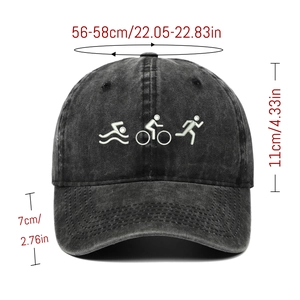 Detailed size specifications of the washed dark grey triathlon embroidery baseball cap
