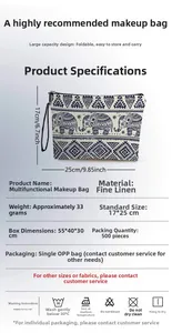 Tableau des tailles détaillé d'une trousse à maquillage avec imprimé éléphant (25x17cm)