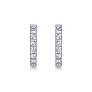Close-up of S925 sterling silver hoop earrings with shimmering cubic zirconia inlay