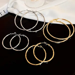 Fashion Hoop Earrings For Women Large Round Metal Jewelry With 925 Sterling Silver Earring Post Minimalist Design