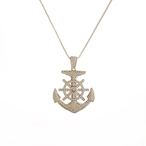 Hip Hop Anchor Helm Pendant Necklace Copper With Shimmering Micro Pave Zircon Nautical Jewelry For Men