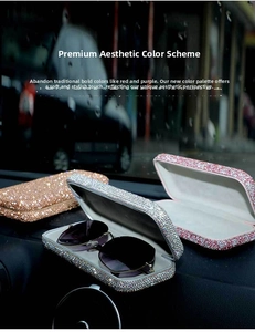 Sparkling rhinestone car glasses case with soft velvet lining in luxury silver and gold