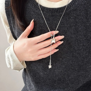 Y-Shaped Star Pendant Necklace Minimalist Copper Snake Bone Chain Adjustable Long Sweater Jewelry Accessory For Women