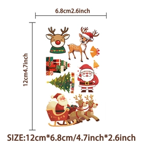 Detailed view of Christmas temporary tattoo sheet dimensions 12x6.8cm with festive icons