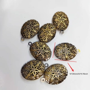 Antique bronze locket heart pendant 16x20mm with sunburst hollow design and dimensions