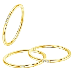 Set of three 18K gold plated minimalist wire rings with micro-pave cubic zirconia accents