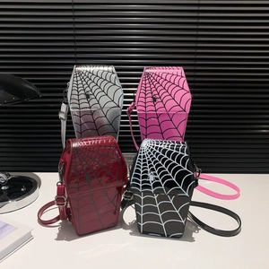 Borse a tracolla gotiche a forma di bara in quattro colori con ragno e ragnatela