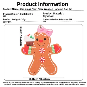 Detailed size specifications for pink bow gingerbread man wooden Christmas pendants