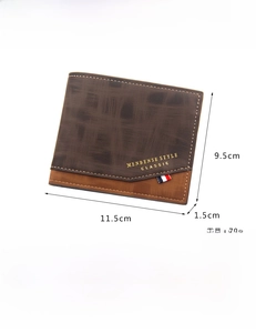 Detailed view of bifold men's wallet with dimensions 11.5x9.5x1.5cm and textured finish