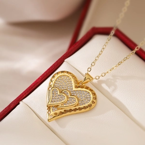Heart Pendant Necklace Copper 18K Gold Plated Zircon Minimalist Elegant Clavicle Chain Jewelry For Women