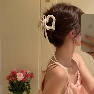 Molletta Per Capelli A Forma Di Cuore Nastro Di Raso Nastri Lunghi Elegante Dolce Pinza Per Coda Di Cavallo Accessori Per Capelli Donna Ragazze