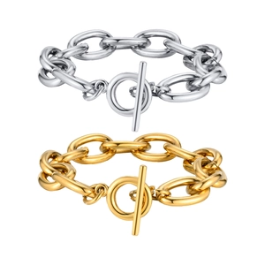 Gold and silver chunky link chain bracelets with OT toggle clasps for women