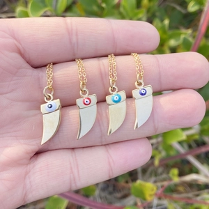 Handheld gold stainless steel crescent moon necklaces with colorful evil eye charms