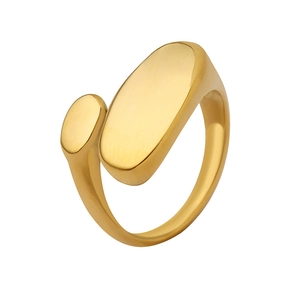 Minimalist gold open ring featuring asymmetrical double oval design in matte finish