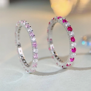 S925 sterling silver eternity rings with white and pink high carbon diamonds and zircons