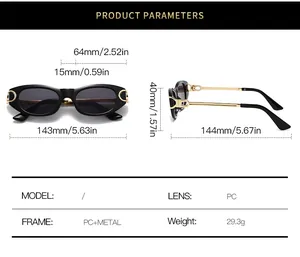 Tableau des tailles pour lunettes de soleil ovales punk avec monture en PC et métal de 143mm