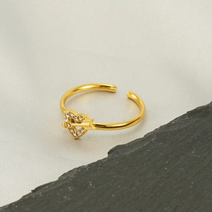 Adjustable 18k gold stainless steel ring featuring a heart and arrow diamond design