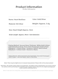 Detailed specifications for S925 sterling silver heart necklace with 4mm pendant and 39cm chain