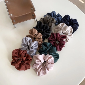 Set of 12 elegant silk-texture scrunchies in Earth and Morandi tones for hair styling