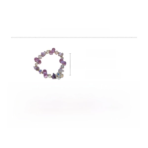 Detail view of purple and pink crystal beaded bracelet with gold spacers and dimensions