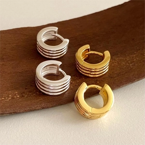 Minimalist 925 sterling silver triple-layer hoop earrings in gold and silver finish