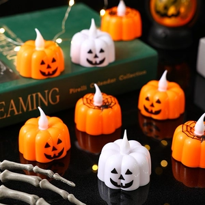 Halloween pumpkin LED candle lights with spider web patterns for party atmosphere decor