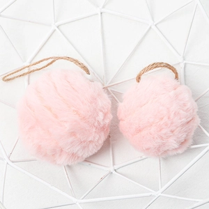 Pink felt pom pom ornaments with jute rope for Christmas tree decor in metal basket