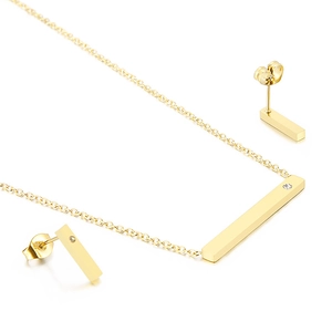 Minimalist Stainless Steel Vertical Bar Rhinestone Necklace And Stud Earrings For Women Elegant Geometric Jewelry