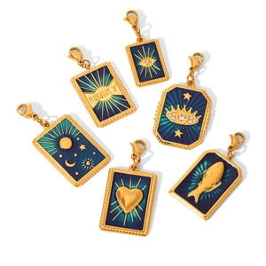 Gold stainless steel enamel charms set with celestial motifs and lobster clasps