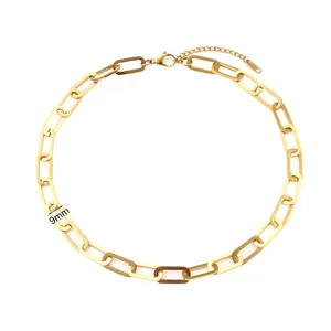Bracelet chaîne trombone plaqué or 18k minimaliste de 9mm de large avec fermoir mousqueton