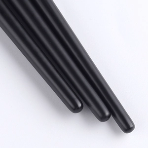 Macro detail of matte black makeup brush handles with smooth cylindrical finish