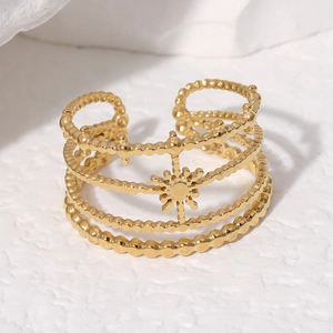 Adjustable multi-layer gold sun ring made of vintage bohemian stainless steel