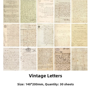 Detailed grid view of vintage handwritten letters scrapbooking paper sheets with aged textures