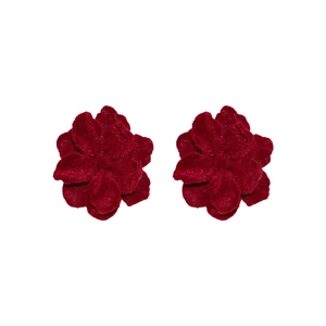 Orecchini a perno vintage francesi a forma di fiore rosso scuro floccato con ago in argento
