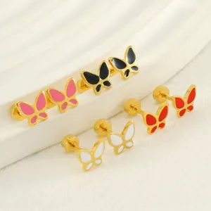 Butterfly Stud Earrings 18K Gold Plated Stainless Steel Enamel Screw Back Cute Cartilage Jewelry For Women Girls
