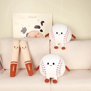 Baseball And Baseball Bat Plush Toy Soft Stuffed Doll Sports Theme Decorative Pillow For Kids Birthday Gift