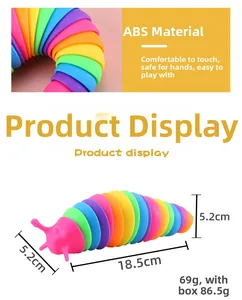 Detailed view of colorful slug fidget toy with 18.5cm length and ABS plastic joints