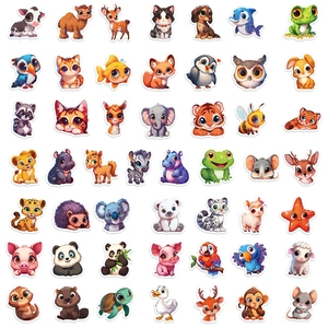 Collection of 100 cute 3D cartoon animal stickers in colorful hand-drawn doodle style