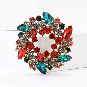 Vintage Flower Wreath Brooch Pin Alloy Multicolor Rhinestone Crystal Elegant Jewelry Accessory For Women Suit Coat