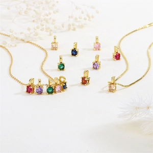 Round Zirconia Pendants DIY Jewelry Making Charms Gold Plated Copper Vintage Small Necklace Accessories